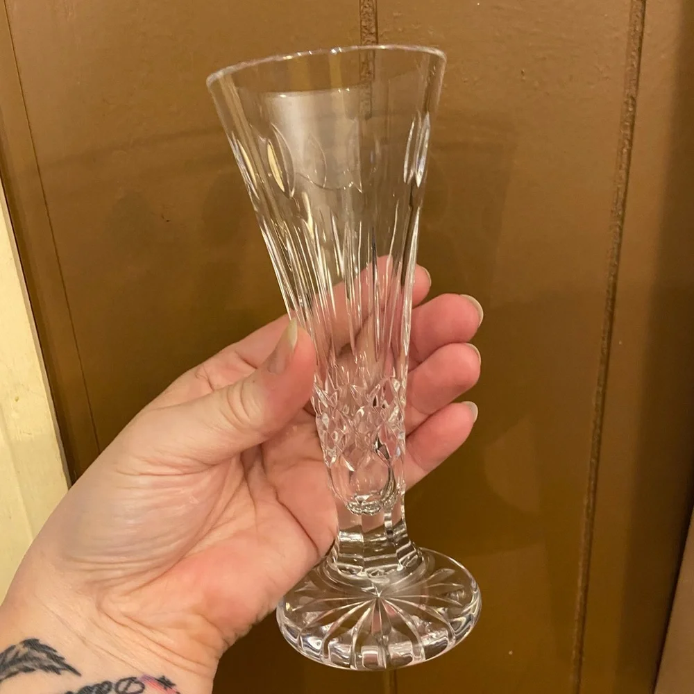 Waterford Vintage Happy Birthday Cut Crystal Bud Vase CHIPPED